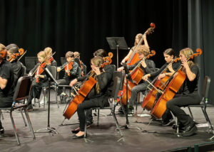 middle school orchestra on stage - cello section