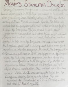 handwritten report on Marjory Stoneman Douglas