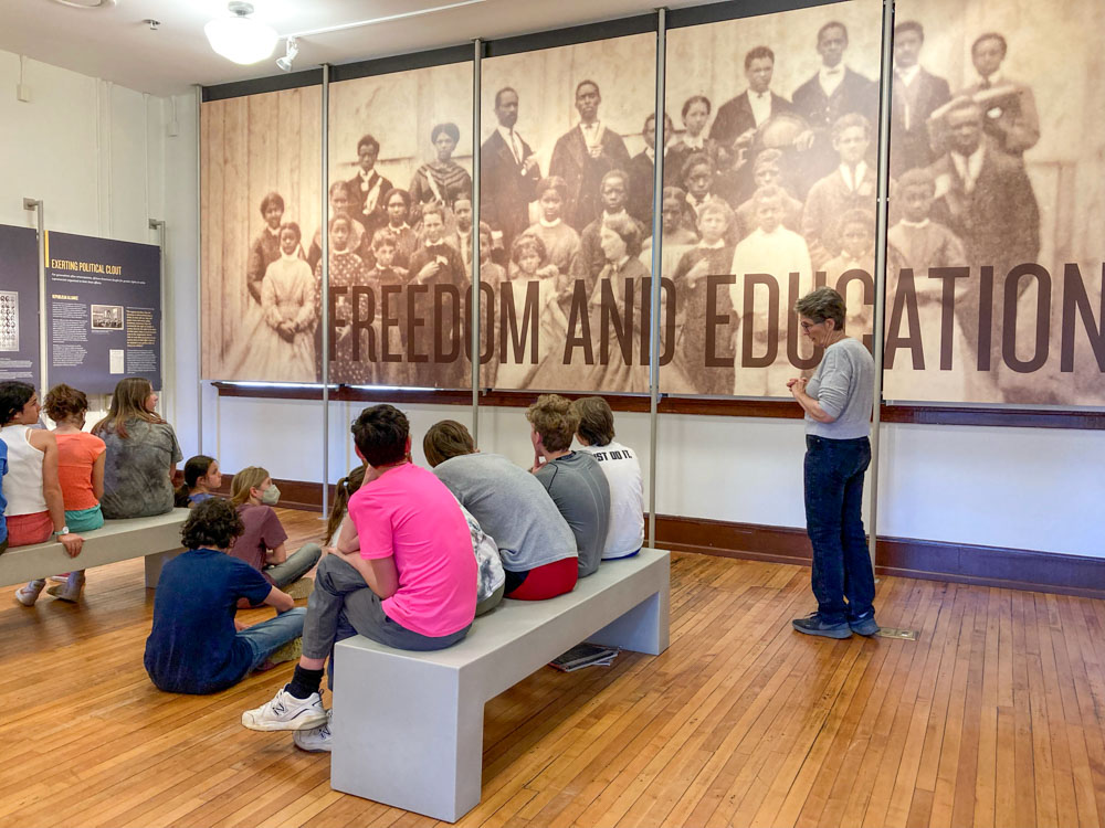 Waldorf school middle school students visiting the Freedom and Education exhibit at the Jefferson School
