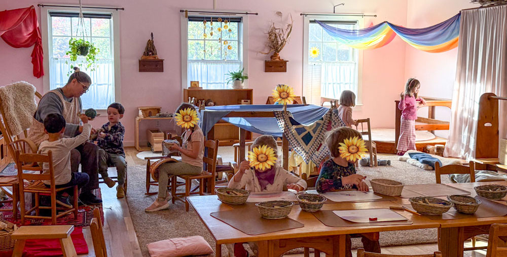 Charlottesville waldorf School kindergarten students are busy in their beautiful classroom with art, handwork, and imaginative play