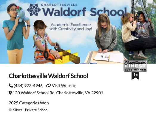 Charlottesville Waldorf School (CWS) wins Charlottesvilles Finest Award 2025