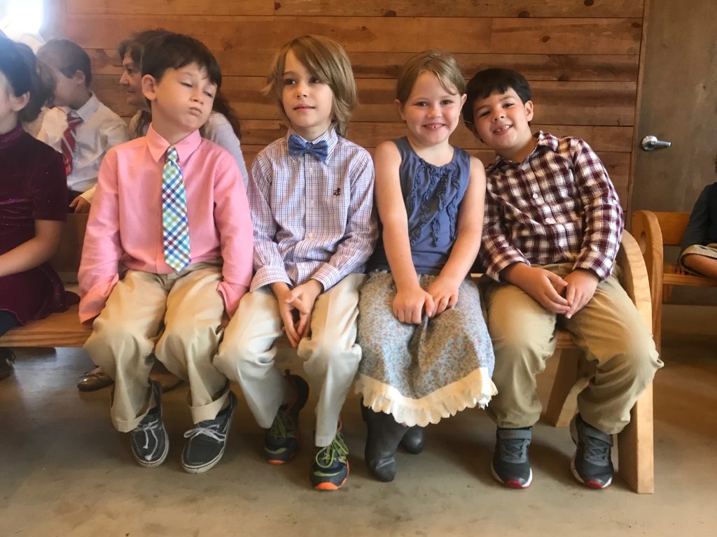 students from the class of 2026 waiting for their first grade rose ceremony at Charlottesville Waldorf School (CWS)