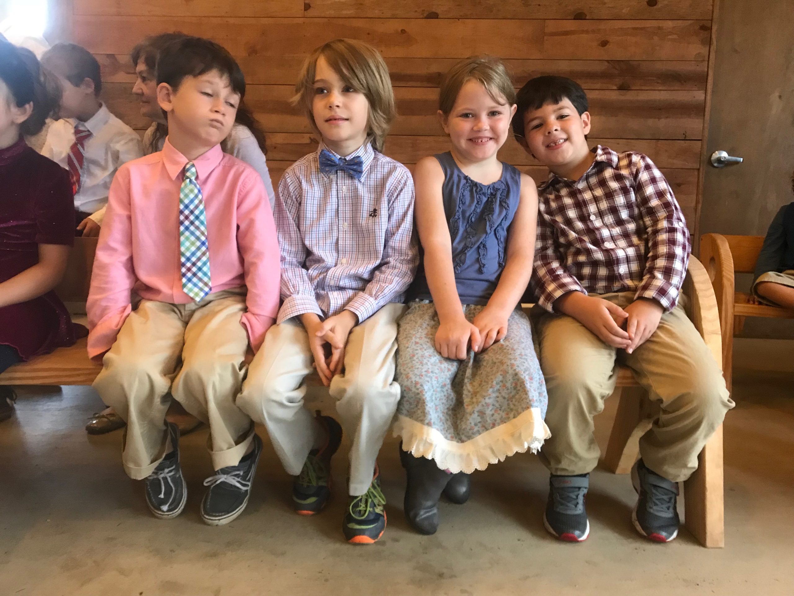 students from the class of 2026 waiting for their first grade rose ceremony at Charlottesville Waldorf School (CWS)