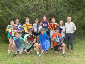 group photo of the Charlottesville Waldorf School (CWS) class of 2026 in 6th grade at their Medieval Games