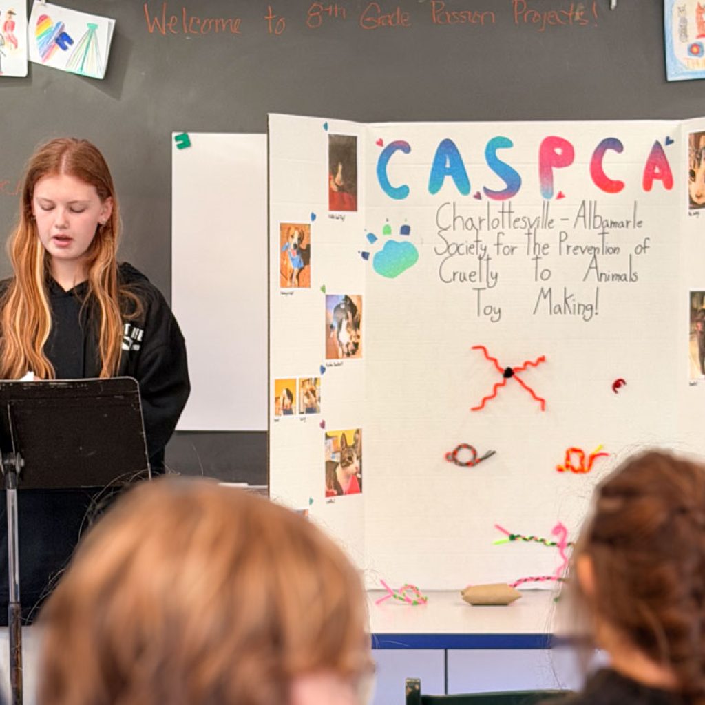 charlottesville waldorf school 8th grade student presenting their passion project about the CASPCA