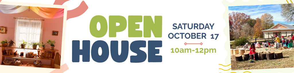 banner advertising Charlottesville Waldorf School(CWS) Open House for Preschool and Kindergarten on Saturday, October 17, at 10am to 12pm on our campus at Charlottesville Waldorf School, 120 Rio Road Charlottesville Virginia. Families are welcome to attend for the full morning or drop in anytime through the event. There will be a circle and storytime at 10:30am. Advance registration is requested but not required.